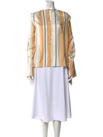 Pre-owned Lanvin Silk Striped Blouse W/ Tags In Neutral
