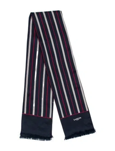 Pre-owned Lanvin Silk Striped Scarf In Blue
