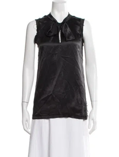 Pre-owned Lanvin Silk Tie Neck Blouse In Black