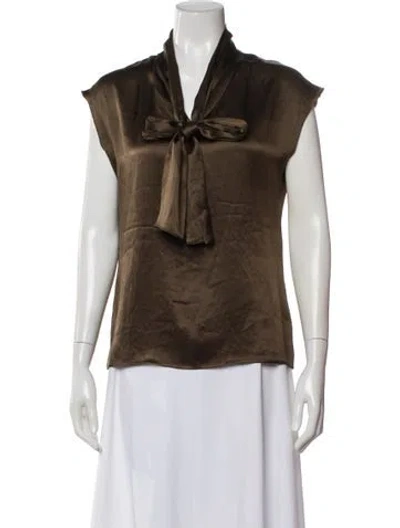Pre-owned Lanvin Silk Tie Neck Blouse In Brown