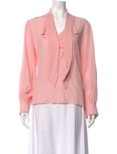 Pre-owned Lanvin Silk Tie Neck Blouse In Pink