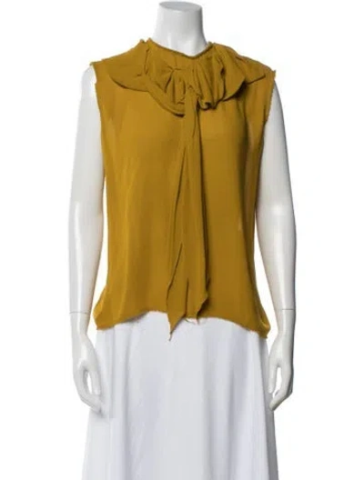 Pre-owned Lanvin Silk Tie Neck Blouse In Yellow