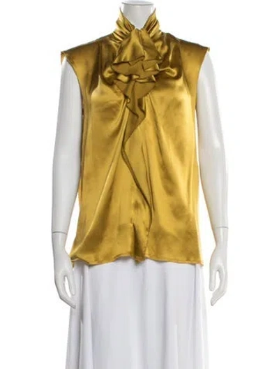Pre-owned Lanvin Silk Tie Neck Blouse In Yellow