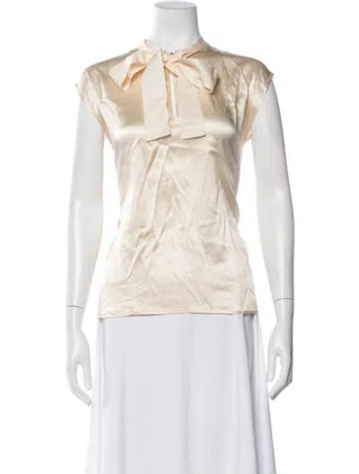 Pre-owned Lanvin Silk Tie Neck Top In Neutral