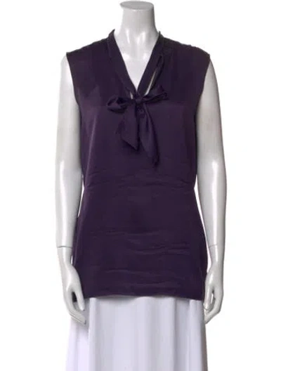 Pre-owned Lanvin Silk Tie Neck Top In Purple