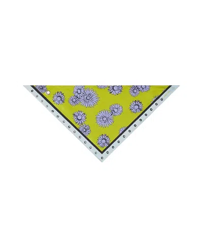 Lanvin Silk Triangle Scarf With Marguerite Motifs In Green
