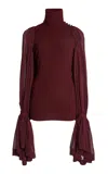 Lanvin Silk-trimmed Knit Top In Burgundy