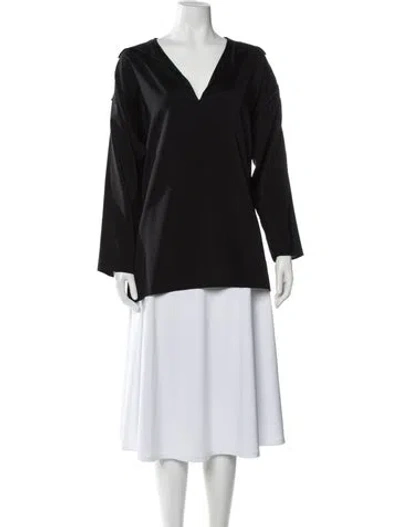 Pre-owned Lanvin Silk V-neck Blouse In Black