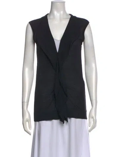 Pre-owned Lanvin Silk V-neck Blouse In Blue