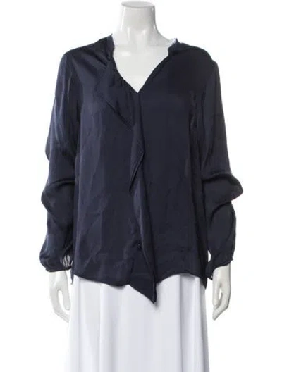 Pre-owned Lanvin Silk V-neck Blouse In Blue