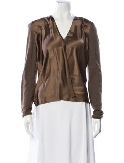 Pre-owned Lanvin Silk V-neck Blouse In Brown