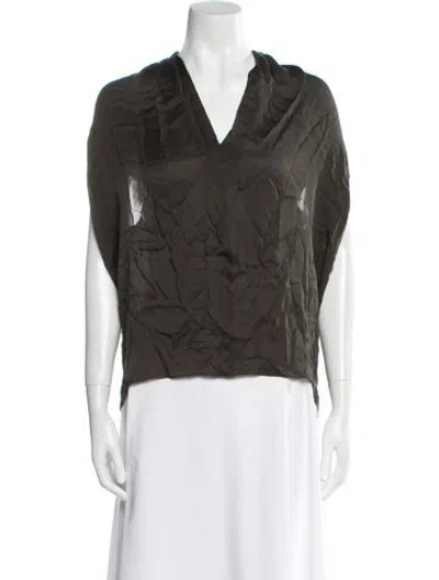 Pre-owned Lanvin Silk V-neck Blouse In Green