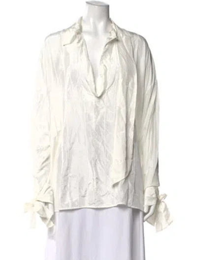 Pre-owned Lanvin Silk V-neck Blouse In Neutral