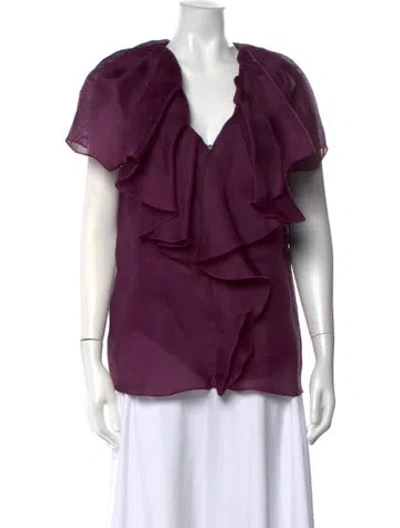 Pre-owned Lanvin Silk V-neck Blouse In Purple