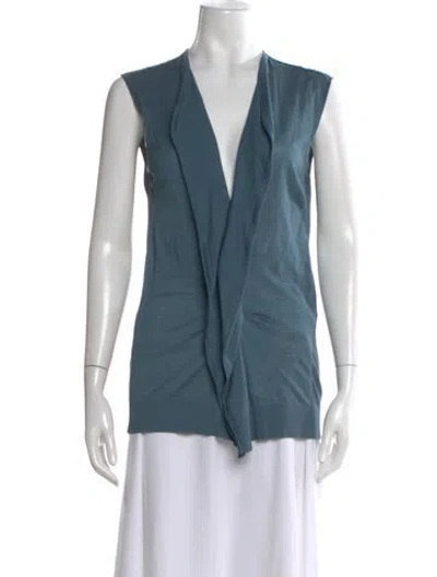 Pre-owned Lanvin Silk V-neck Top In Blue