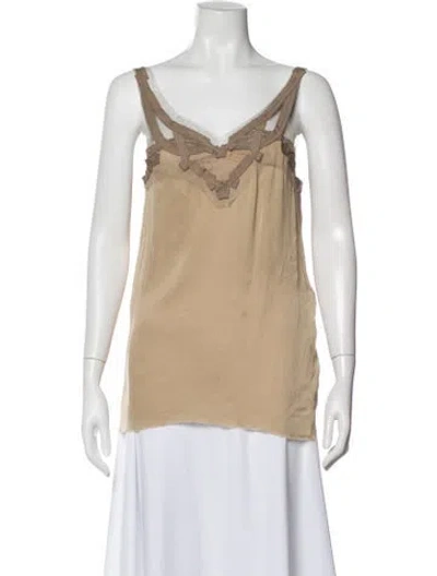 Pre-owned Lanvin Silk V-neck Top In Neutral