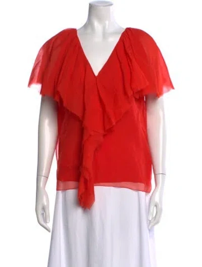 Pre-owned Lanvin Silk V-neck Top In Red