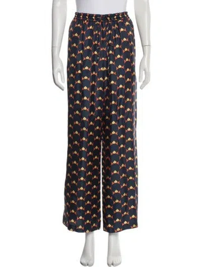 Pre-owned Lanvin Silk Wide Leg Pants In Blue