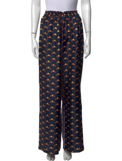 Pre-owned Lanvin Silk Wide Leg Pants In Blue