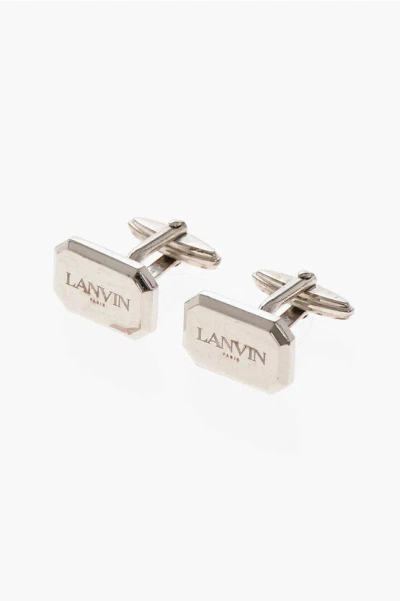 Lanvin Silver Finished Logoed Cufflinks In Metallic