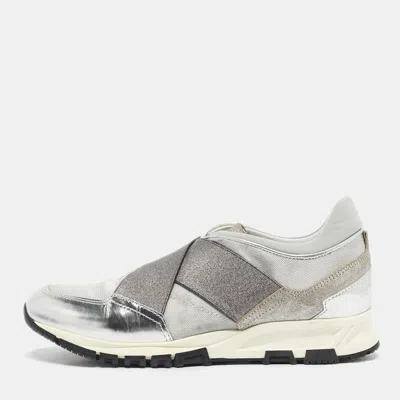 Pre-owned Lanvin Silver Leather And Fabric Cloth Trainer Sneakers Size 38
