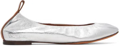 LANVIN SILVER LEATHER BALLERINA FLATS