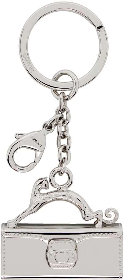 Lanvin Silver Pencil Cat Brass Keychain In M2 Silver