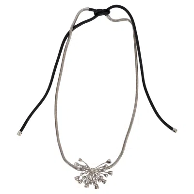 Pre-owned Lanvin Silver-tone Brass & Glass Traviata Floral Necklace In Multi