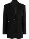 Lanvin Stretch Wool Waisted Blazer In Black