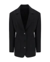 Lanvin Stretch Wool Waisted Blazer In Black