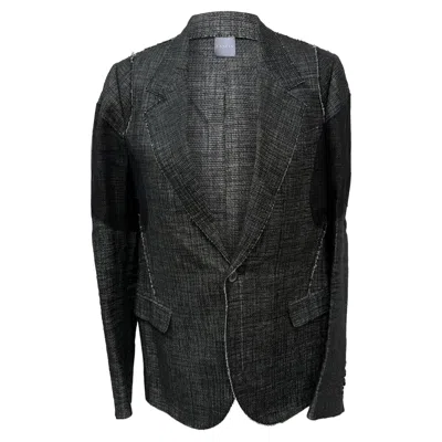 Lanvin Single-breasted Woven Accent Blazer In Black Linen