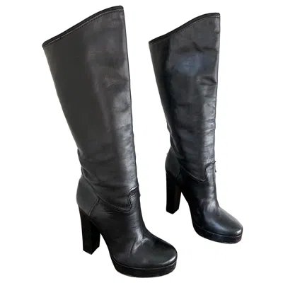 Pre-owned Lanvin Size 35 / 5 Black Leather High Stacked Heel Knee High Boots / Shoes