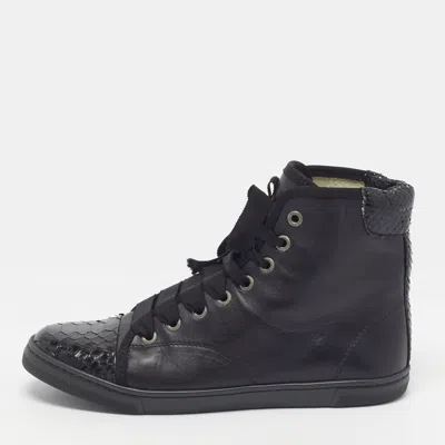 Pre-owned Lanvin Size 36 Black Leather And Python Leather High Top Sneakers