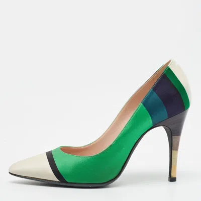 Pre-owned Lanvin Size 37.5 Multicolor Satin Pointed Toe Pumps