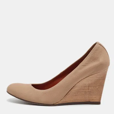 Pre-owned Lanvin Size 38 Beige Leather Wedge Pumps In Sand
