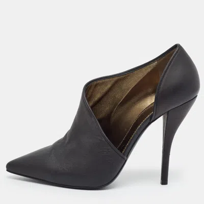 Pre-owned Lanvin Size 38 Black Leather Cutout Pointed Toe Booties