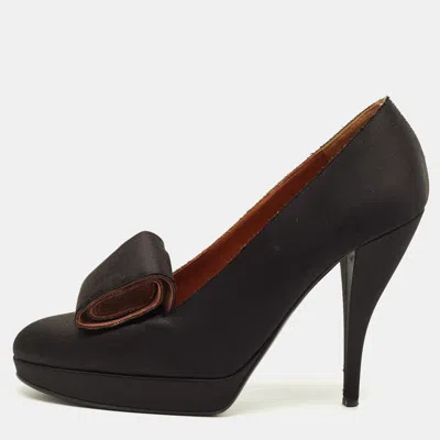 Pre-owned Lanvin Size 38 Black Satin Platform Pumps