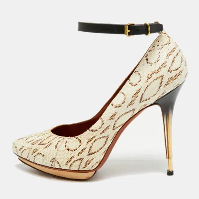 Pre-owned Lanvin Size 38 Multicolor Snakeskin Leather Ankle Strap Pumps