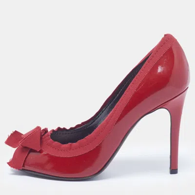 Pre-owned Lanvin Size 38 Red Patent Leather Peep Toe Pumps