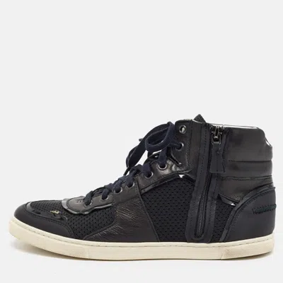 Pre-owned Lanvin Size 39 Black Leather And Mesh High Top Sneakers