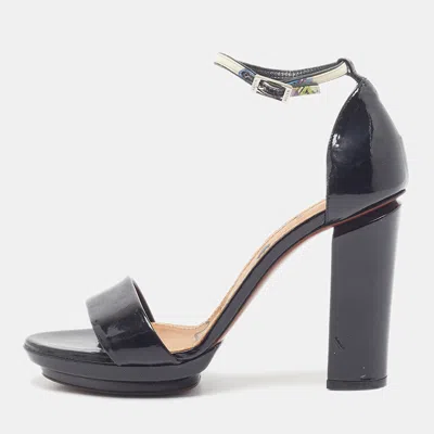 Pre-owned Lanvin Size 39 Black Patent Leather Ankle Strap Sandals