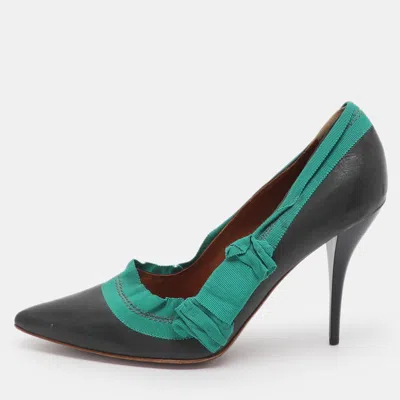 Pre-owned Lanvin Size 40 Black/green Fabric And Leather Pumps