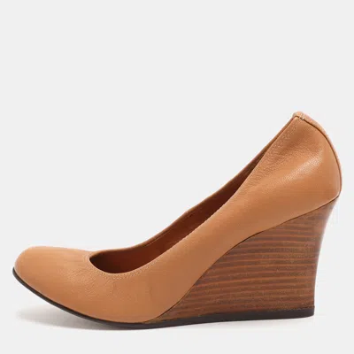 Pre-owned Lanvin Size 40 Brown Leather Scrunch Wedge Pumps