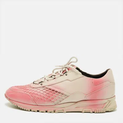 Pre-owned Lanvin Size 44 Pink/white Leather Lace Up Sneakers