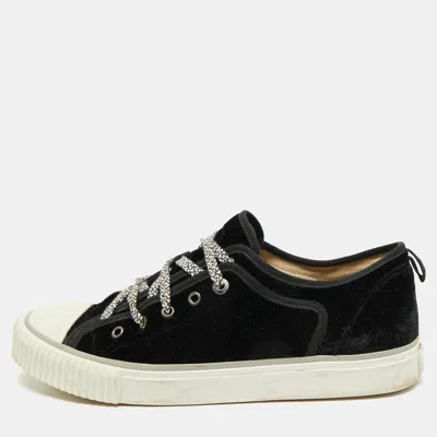Pre-owned Lanvin Size 45 Black Rubber And Velvet Low Top Cap Toe Sneakers