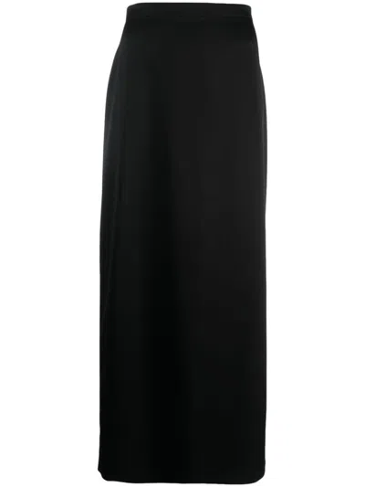 Lanvin High-waisted Black Satin Midi Skirt