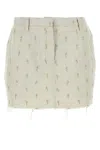 Lanvin Embroidered Frayed Hem Mini Skirt In Beige