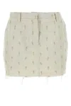 Lanvin Embroidered Frayed Hem Mini Skirt In Beige