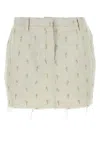 Lanvin Embroidered Frayed Hem Mini Skirt In Beige