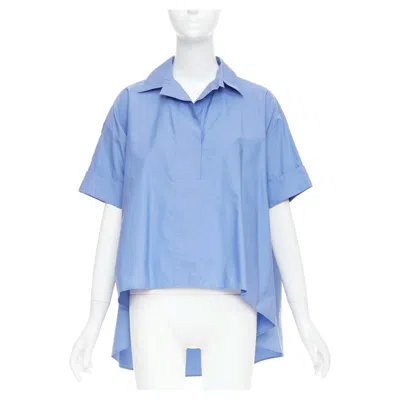 Pre-owned Lanvin Sky Blue Cotton Poplin High Low Collared Half Sleeve Cropped Shirt Fr36 S